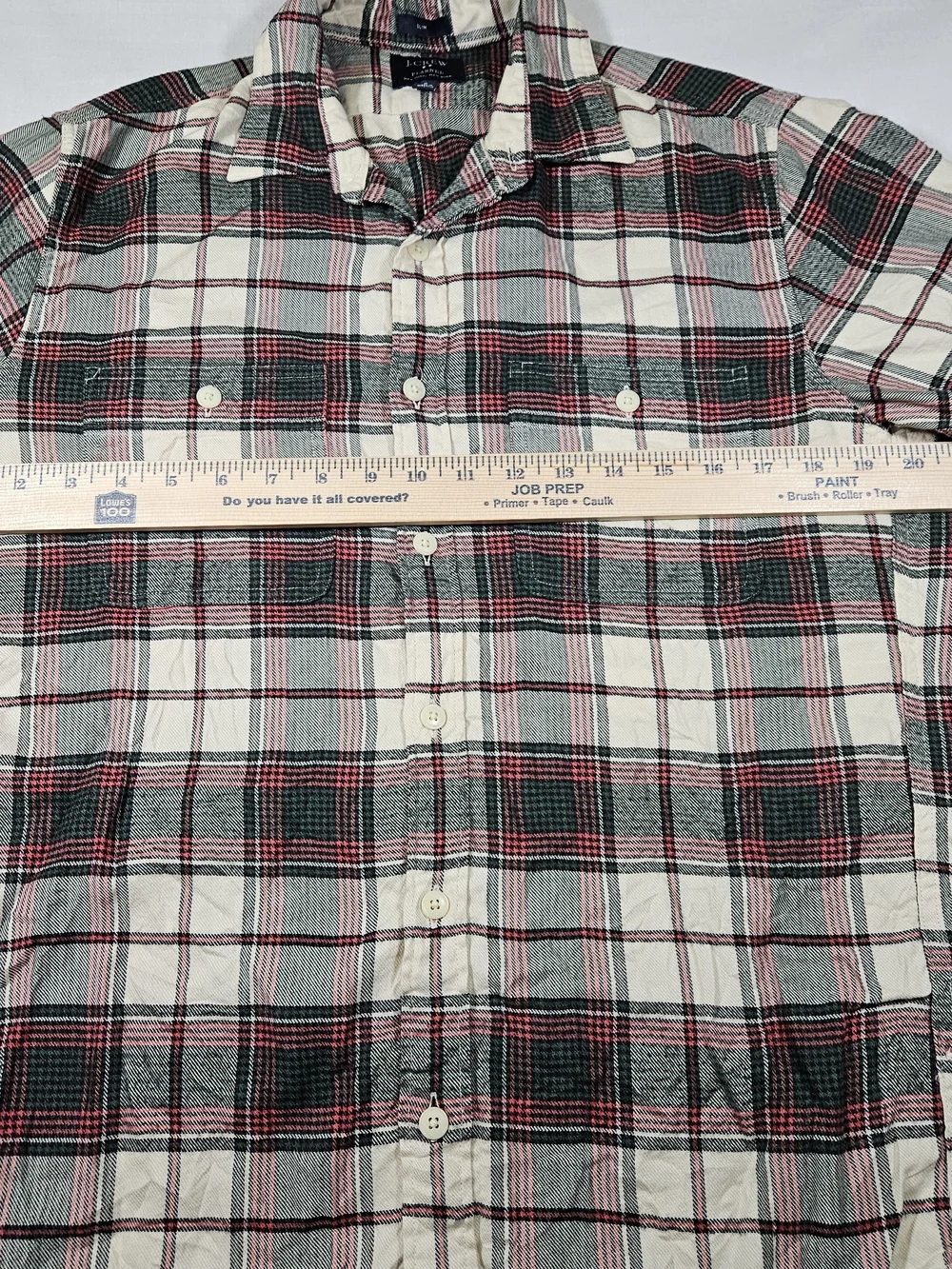 J. Crew Men's Slim Fit Flannel Shirt Medium Red Green Cream Plaid Button Down